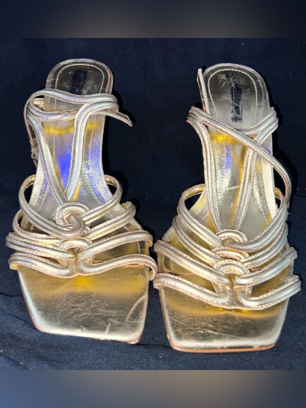 Schutz Women's Octavia Mid Calf Leather Sandals Gold Size 9.5B